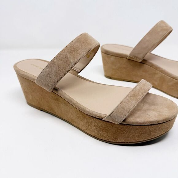 Stuart Weitzman Tan Beige Suede Wedge Sandals Size 11 Platform - Picture 2 of 9
